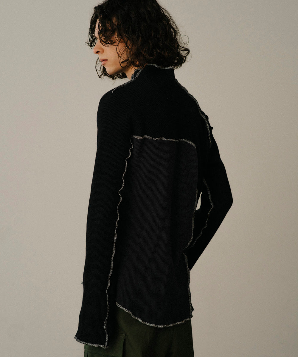 ASSYMETRICAL PATCHWORK HIGH NECK