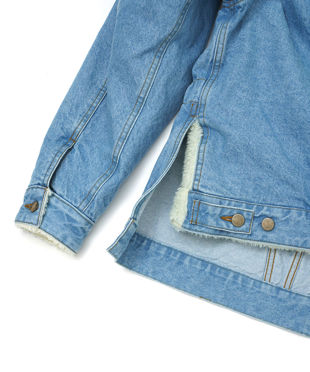 ASSYMETRICAL BELTED SHERPA DENIM JACKET
