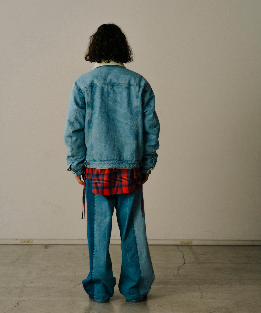 ASSYMETRICAL BELTED SHERPA DENIM JACKET