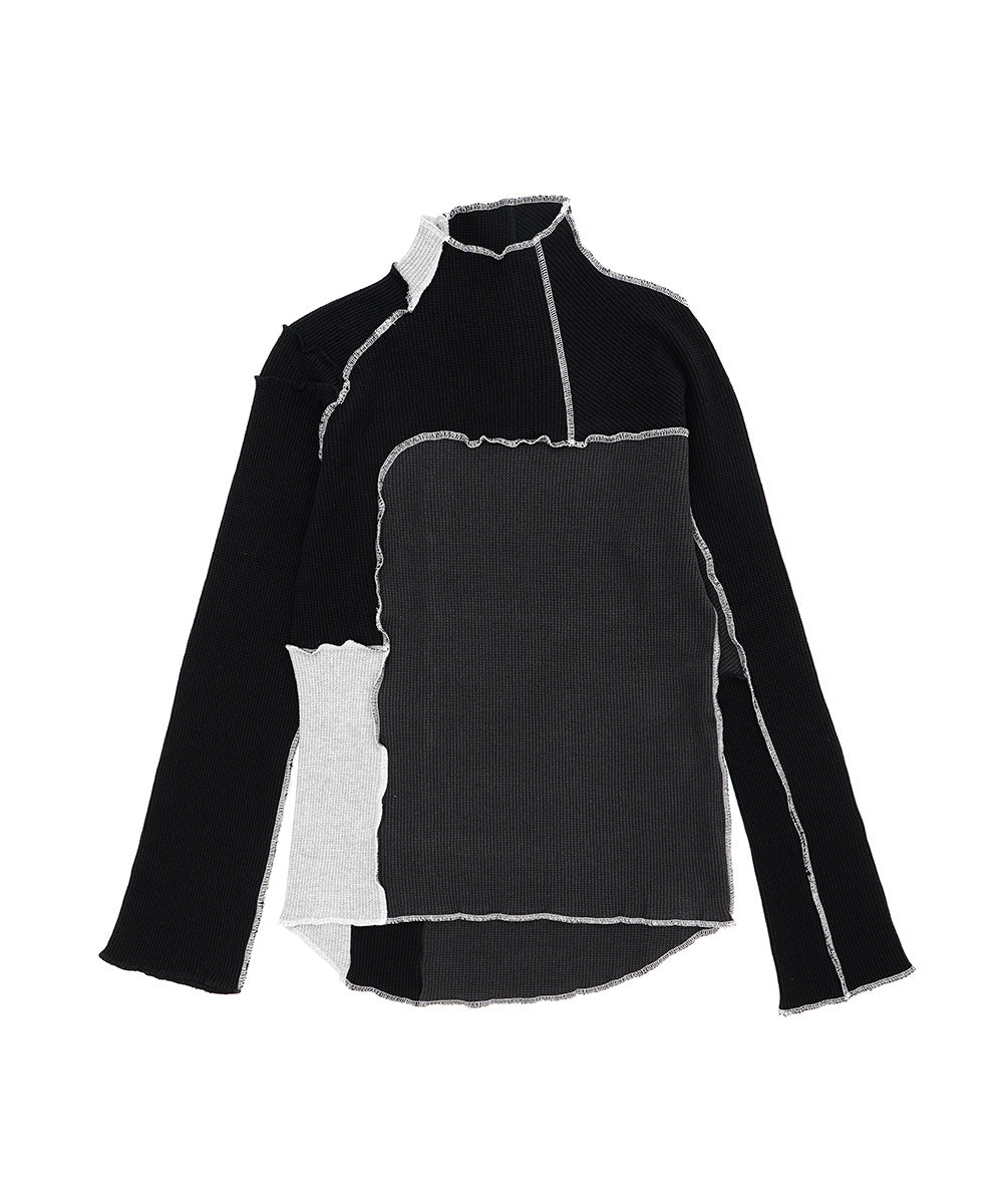 ASSYMETRICAL PATCHWORK HIGH NECK