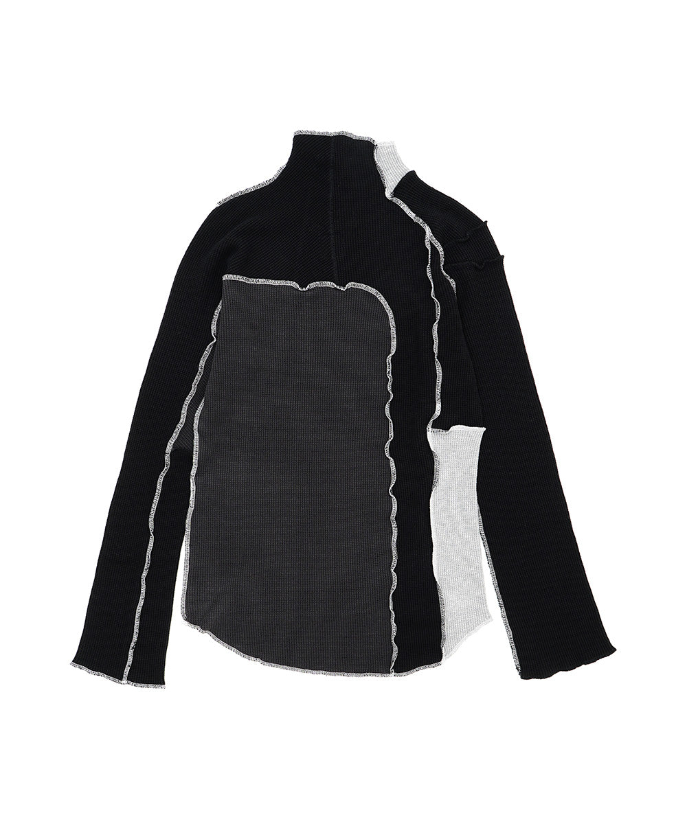ASSYMETRICAL PATCHWORK HIGH NECK