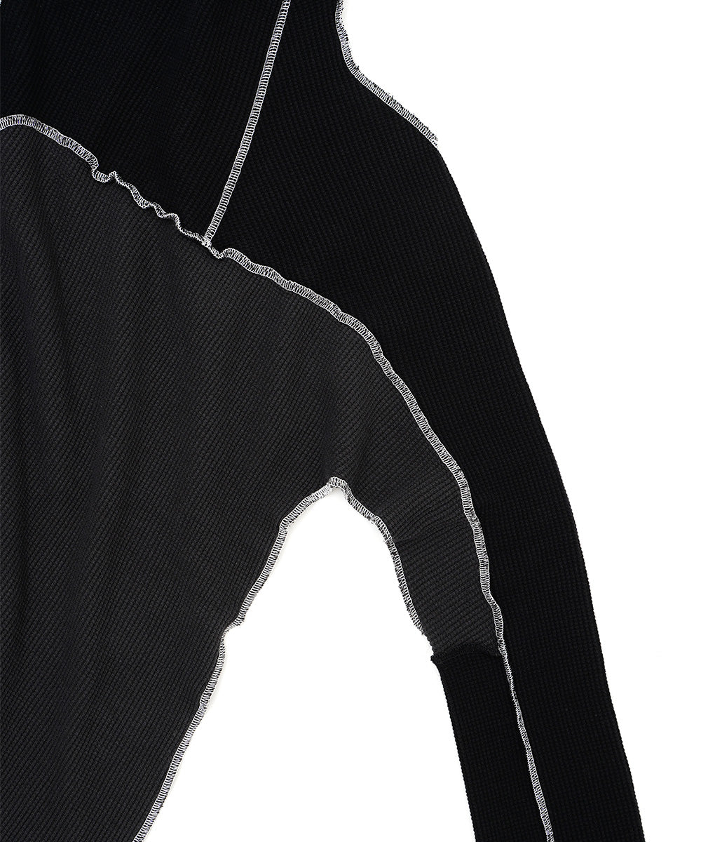 ASSYMETRICAL PATCHWORK HIGH NECK